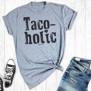 Taco-holic Graphic Tee in Heather Grey